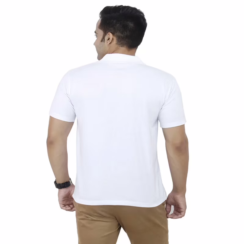 Season White Cotton Half Sleeve Polo T-Shirt - Image 4