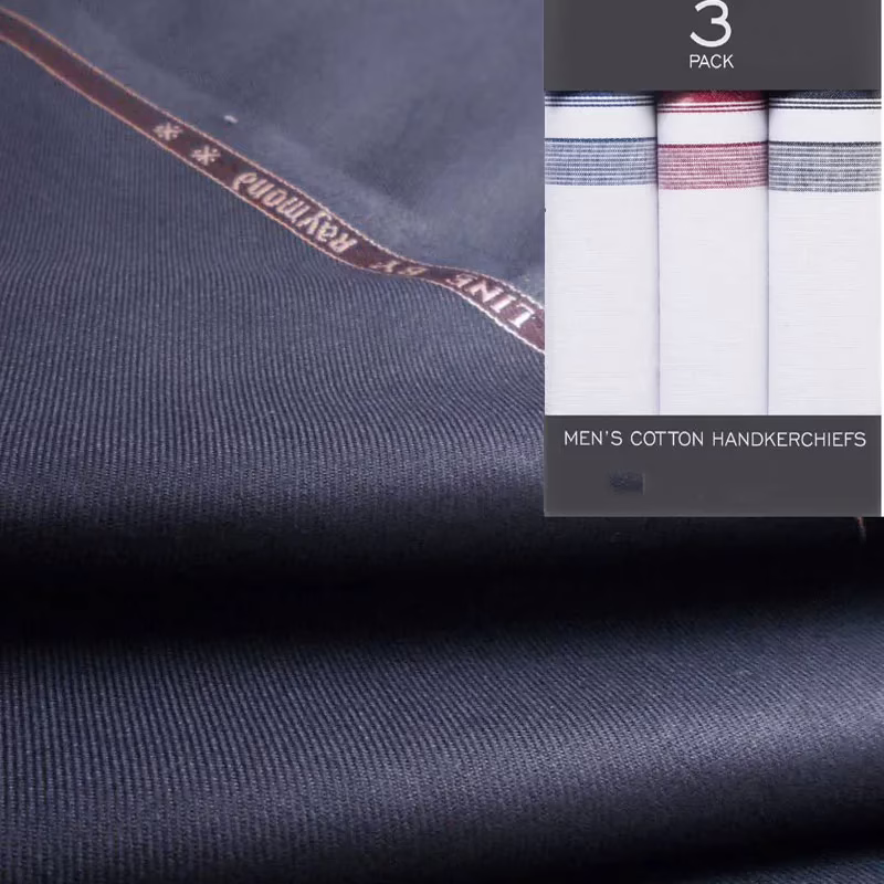 Raymond Men Poly Blended Trouser Fabric Blue Free Handkerchief