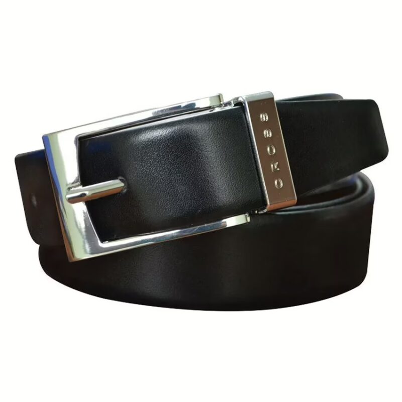 Black Leather Reversible Belt for Men