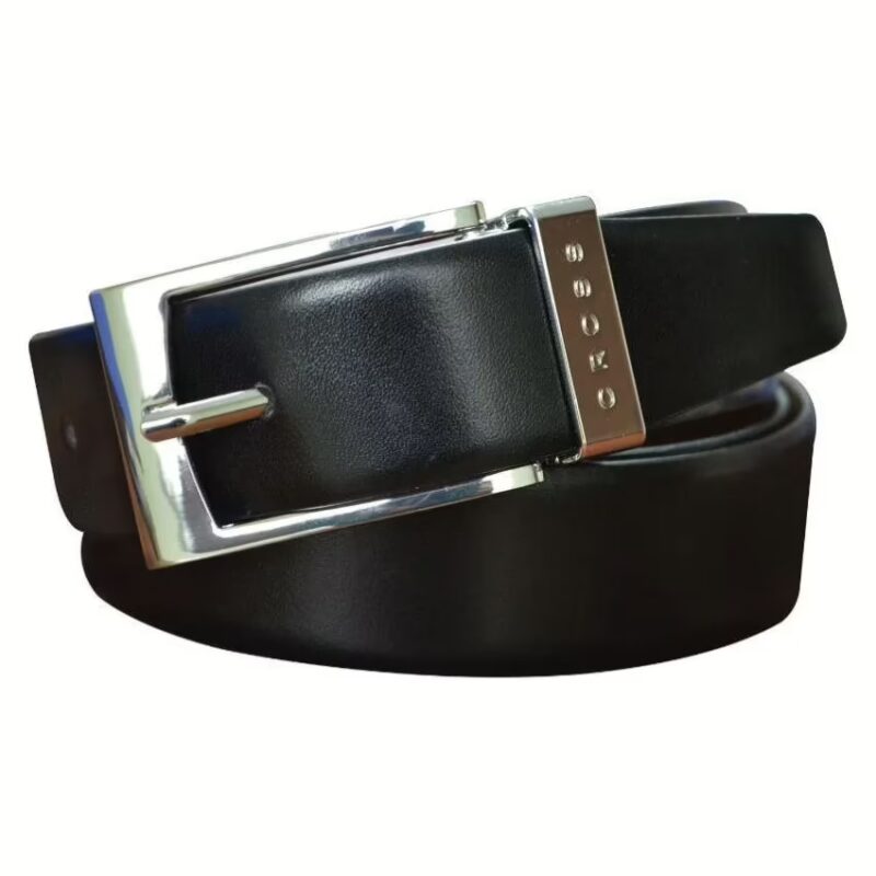 Black Leather Reversible Belt for Men