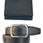 Seasons  Black Leather Belt With Wallet