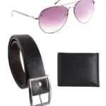 Black Leather Belt For With Wallet & Sunglasses