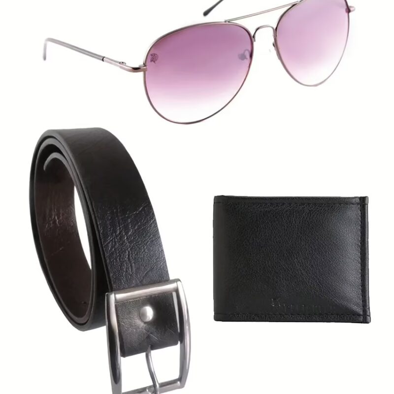 Black Leather Belt For With Wallet & Sunglasses