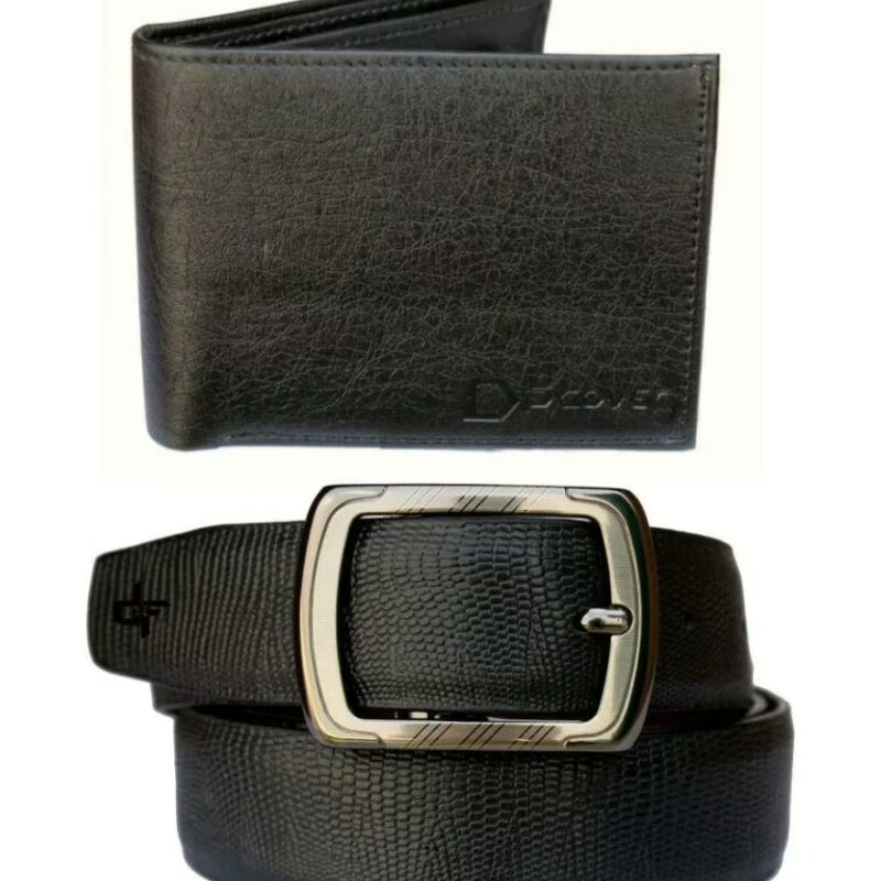 Fashion Black PU Leather Belt And Wallet Combo Of 2