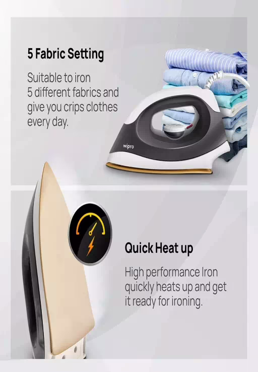 Wipro Vesta Lightweight Automatic Quick Heat Up 1200 W Steam Iron(Grey) - Image 2