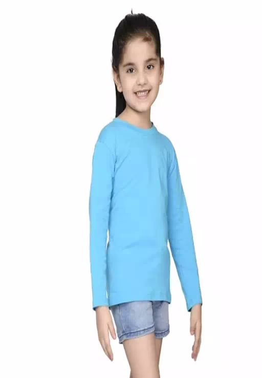 Girls Sky Blue Solid Color Tshirt