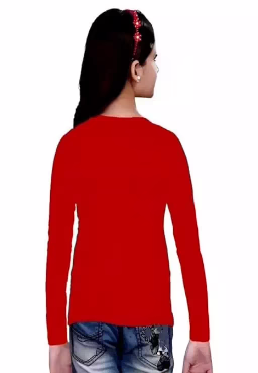 Red Casual Cotton Round Neck Full Sleeve T-Shirt - Image 2