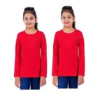 Pack of 2 Red Cotton Girls Full Sleeve Cotton T Shirt