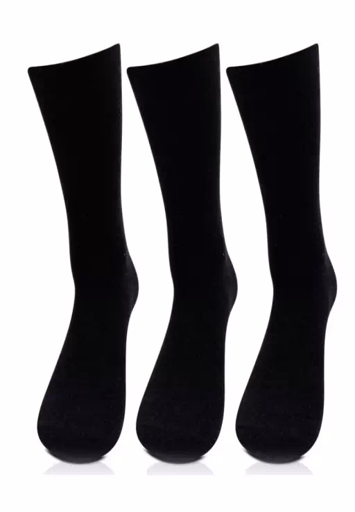 Black Cotton Full Length Socks For Men Pack Of 3 - Image 2