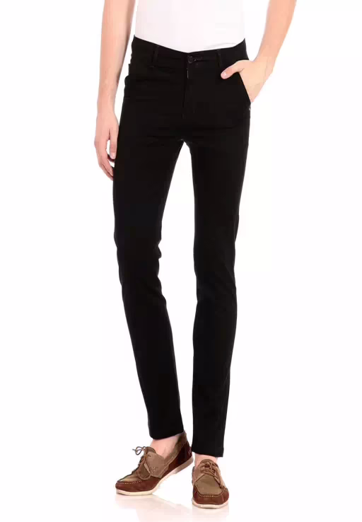 Black Cotton Slim Casual Chinos