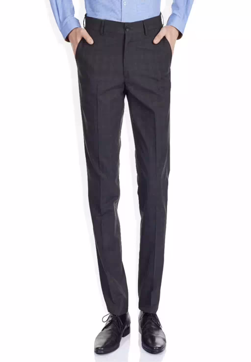 Seasons Black Solid Flat Front Trousers