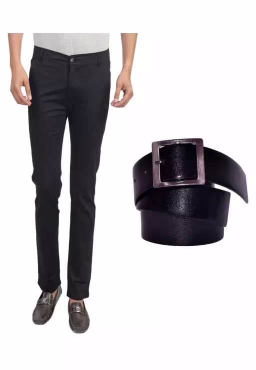Black Slim Fit Trouser Free Belt