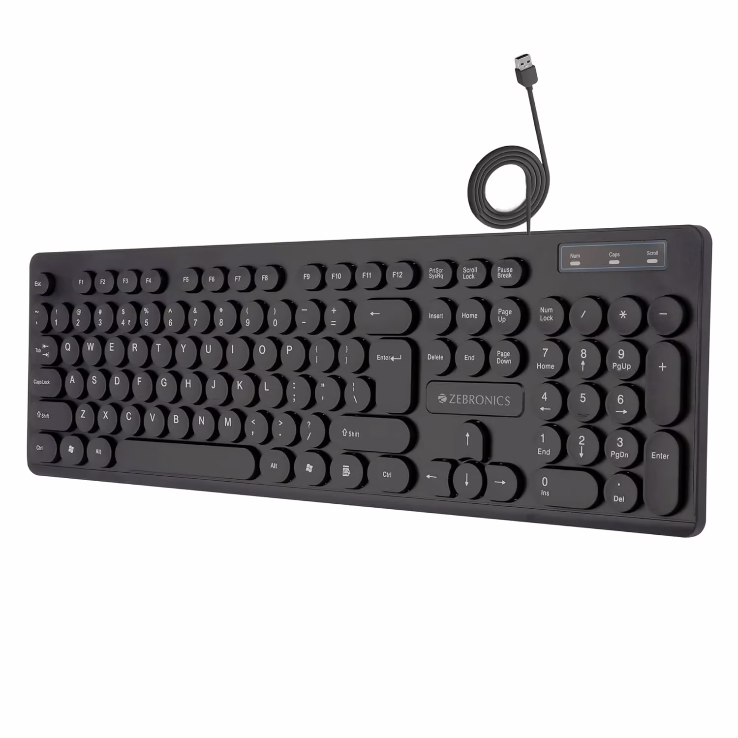 Zebronics ZEB-K24 slim design, retractable stand, 1.3 meter textured cable, Chiclet keys Wired USB Desktop Keyboard??(Black)