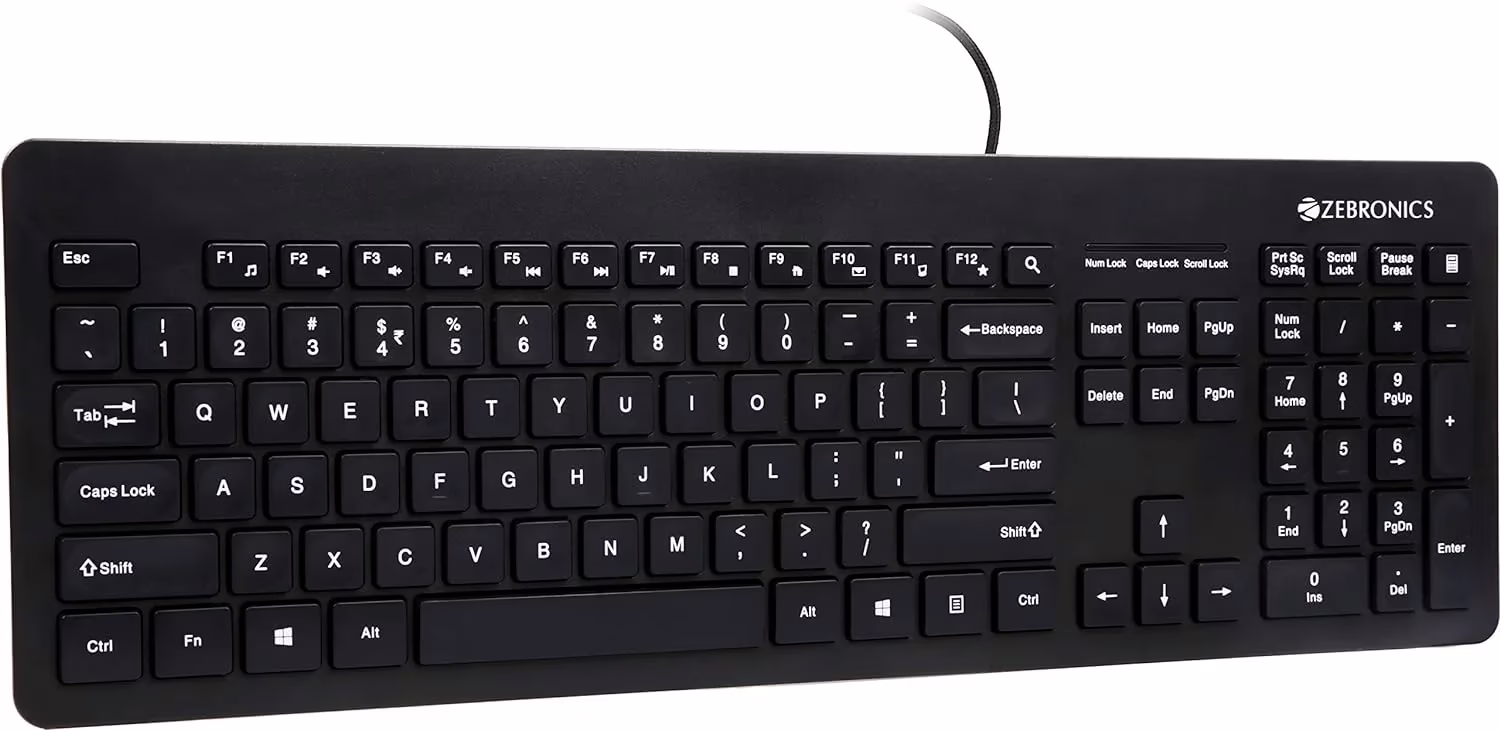 Zebronics ZEB-K4000M USB Wired Keyboard with 107 Keys, Silent Operation, Chiclet Keypad, Multimedia Keys, Gold Plated Wired USB Desktop Keyboard??(Black)