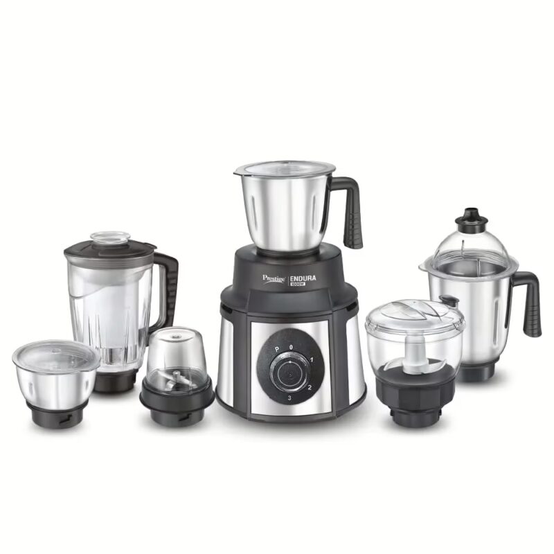 Prestige Endura 6 Jars (1500 Ml Juicer Extractor, 1000 Ml, 1500 Ml, 450 Ml, 350 Ml ) 1000 Juicer Mixer Grinder (6 Jars, Black with Silver)