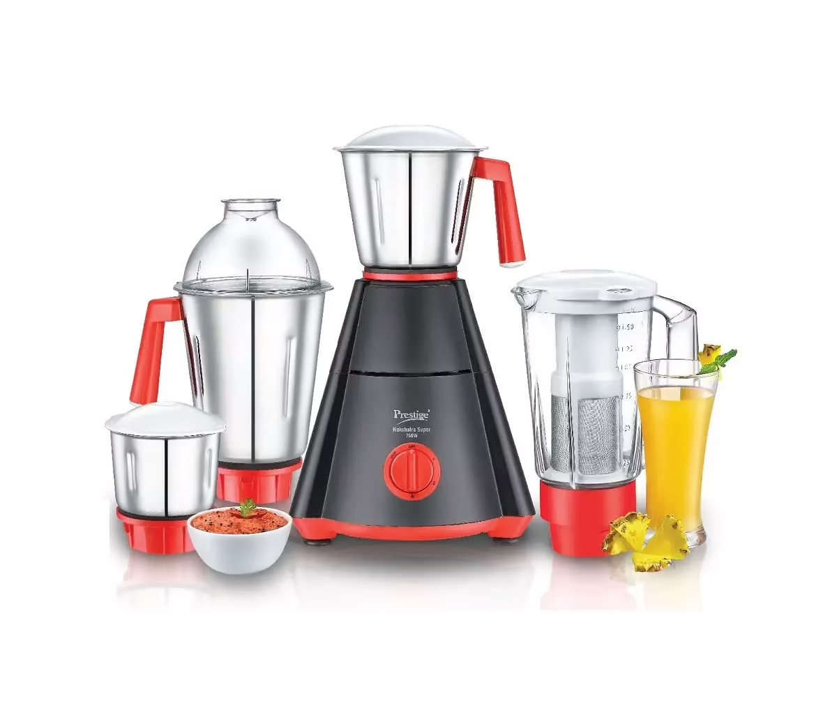 Prestige Nakshatra Super 4 Jars (1500 ml, 1500 ml, 1000 ml, 300 ml) (Black, Red) 750 Juicer Mixer Grinder (4 Jars, Black with Red)