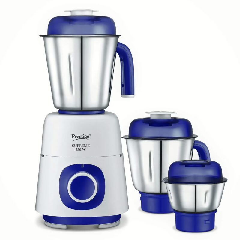 Prestige SUPREME 550 W Mixer Grinder, 3 Jars (1500 ml, 1200 ml, 450 ml) 550 Juicer Mixer Grinder (3 Jars, Blue & Silver)