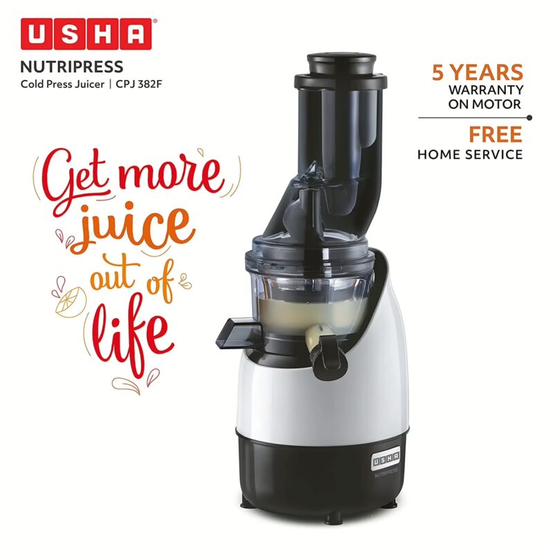 Usha CPJ 382F Full Mouth Cold Press 200 W Juicer (2 Jars, White, Black)