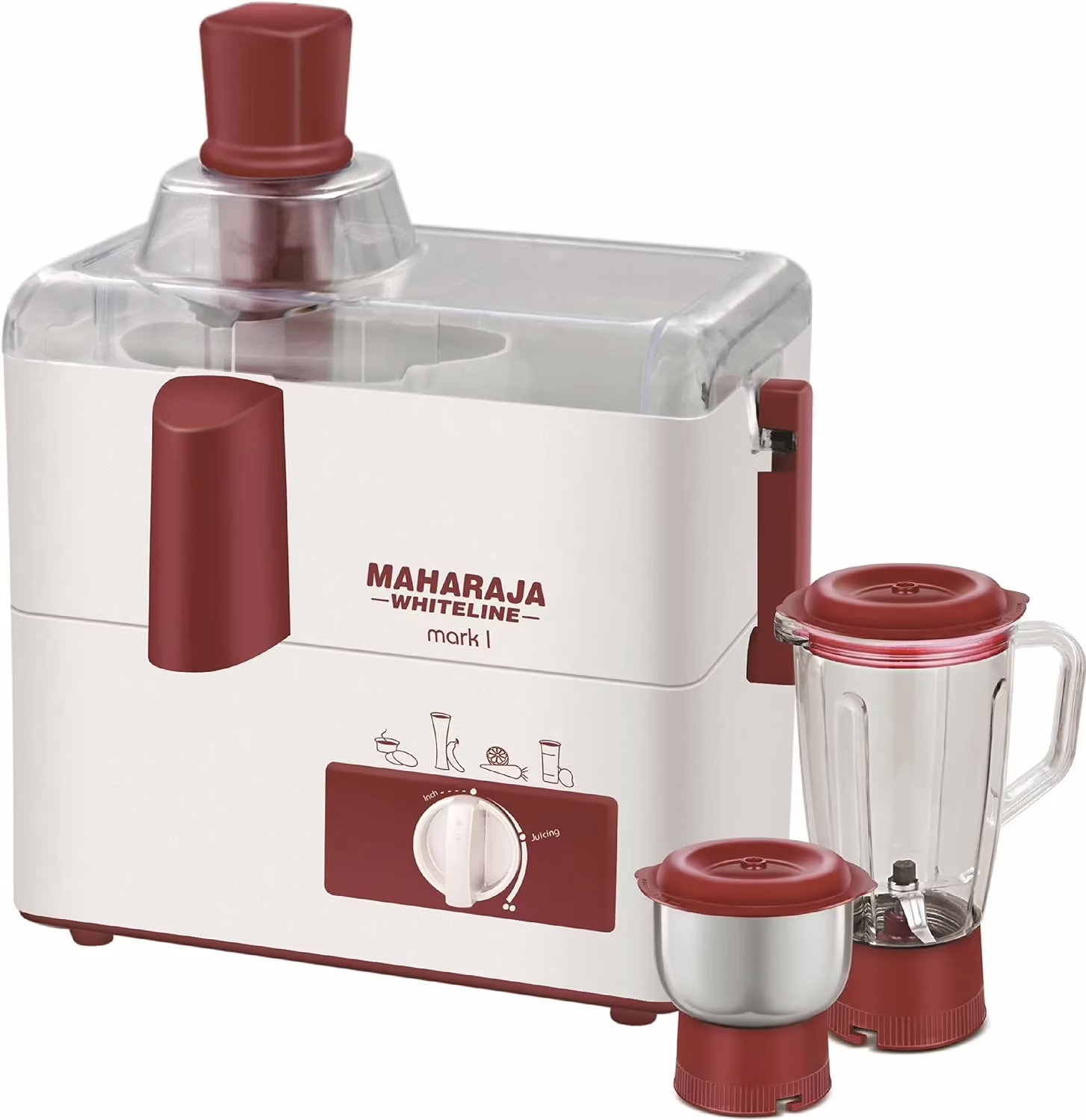 Maharaja Whiteline Mark 1 JX1-147 450 Juicer Mixer Grinder (2 Jars, Red, White)