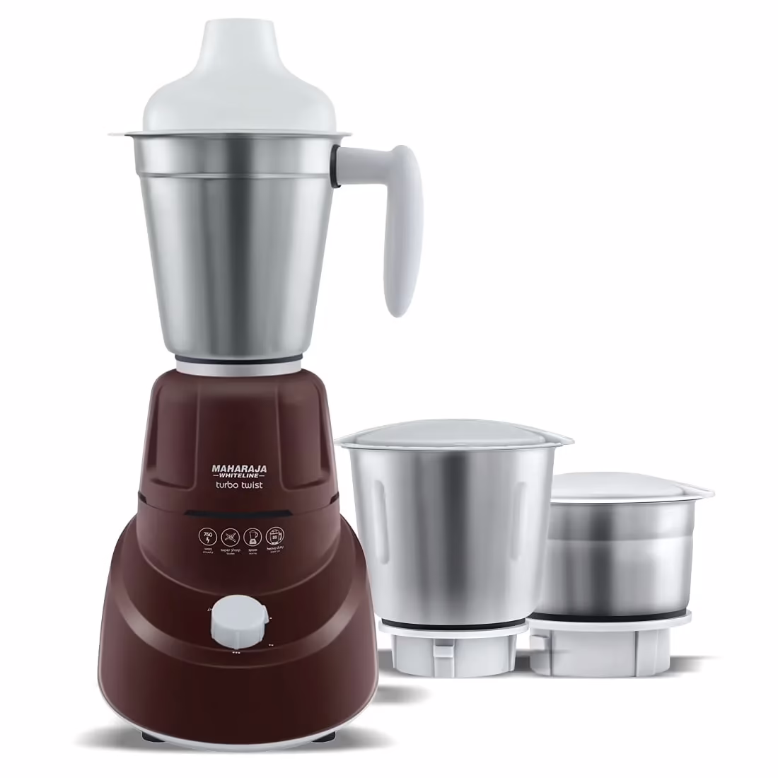 Maharaja Whiteline TURBO TWIST-750W Mixer 750W Range 750 Juicer Mixer Grinder (3 Jars, Burgundy, White)