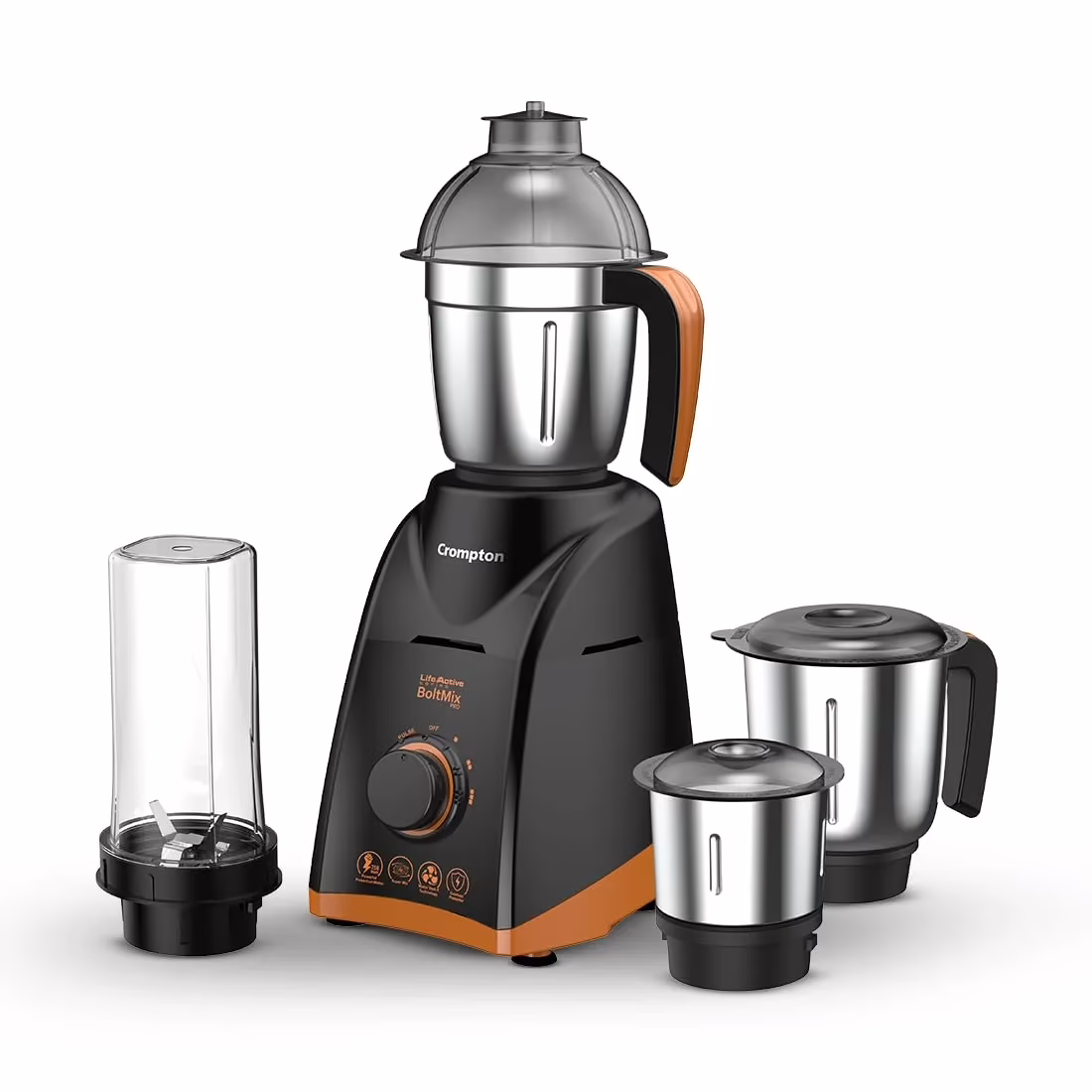 Crompton ACGM-BOLTMIX PRO Boltmix Pro 750 W Mixer Grinder (4 Jars, Orange, Black)