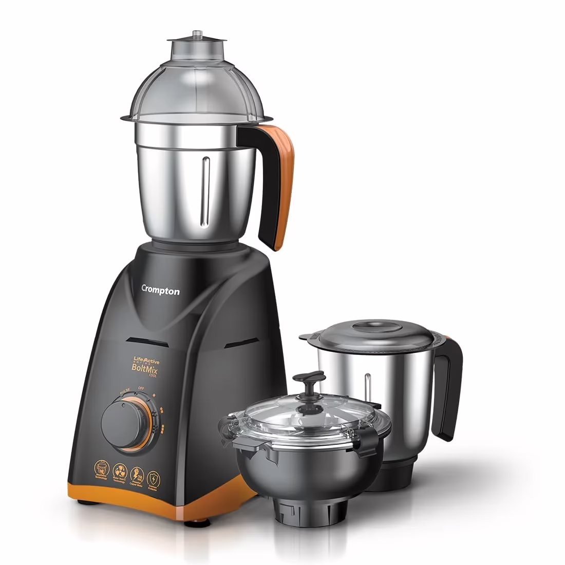 Crompton ACGM-BOLTMIX COOL 750 W Mixer Grinder (3 Jars, Orange, Black)
