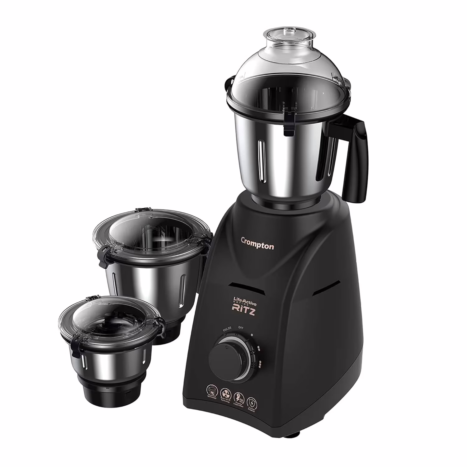 Crompton ACGM-Ritz LifeActive 750 W Mixer Grinder (3 Jars, Black)
