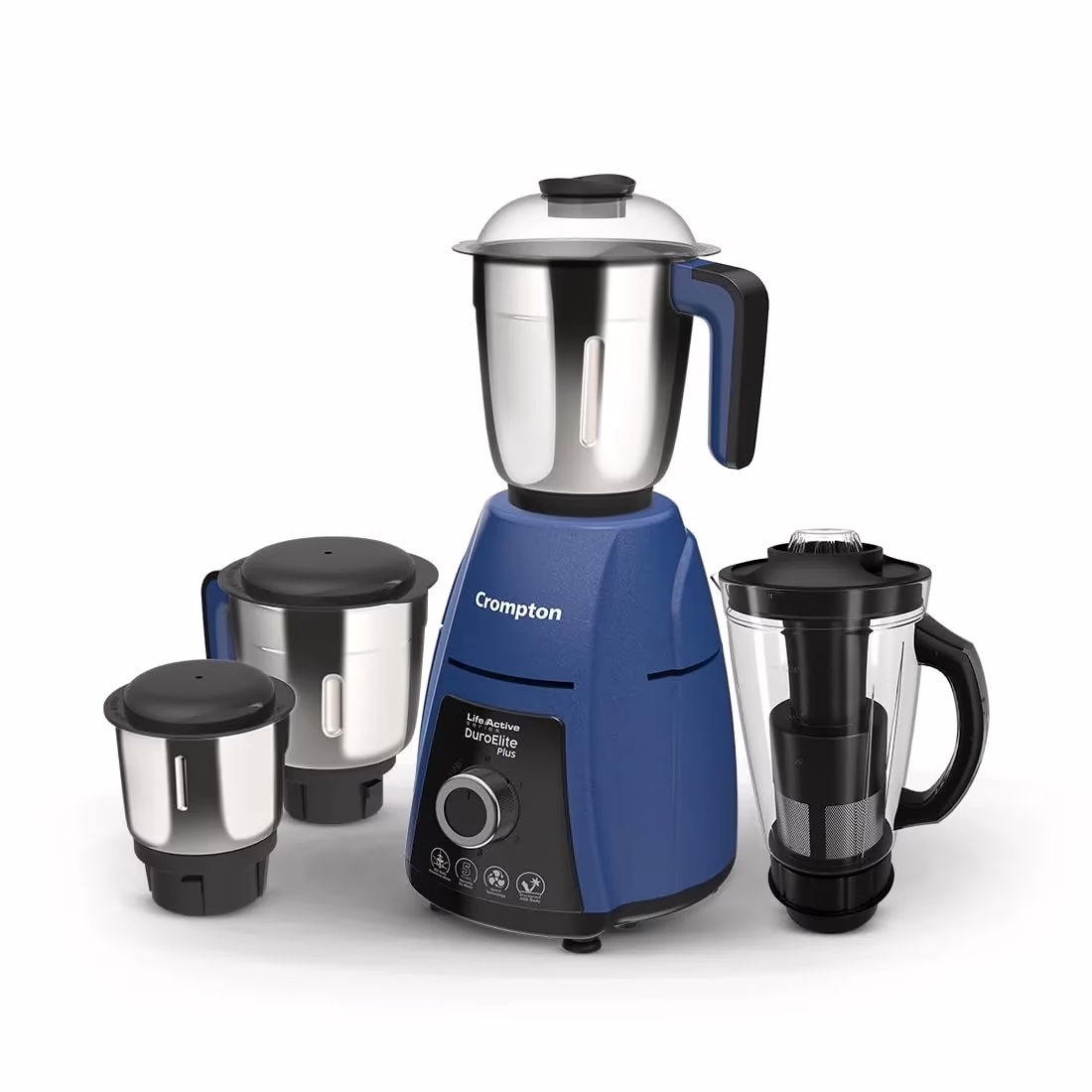 Crompton DuroElite Plus 800Watt 4 Jar With Vent-X Technology,Powertron Motor,5 Year warranty On motor 800 Mixer Grinder (4 Jars, Blue)