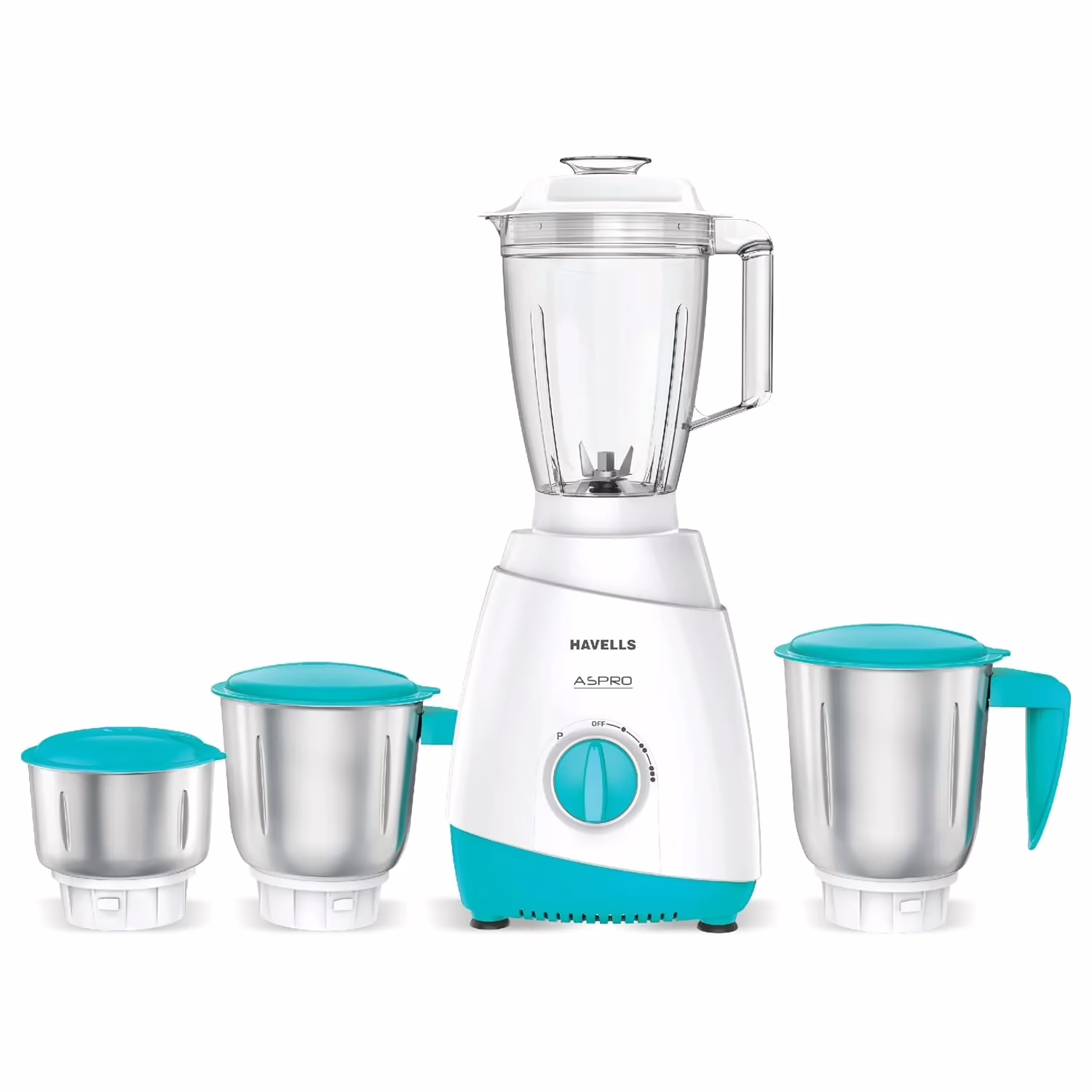 Havells Aspro 500 W Mixer Grinder (4 Jars, White, Light Blue)