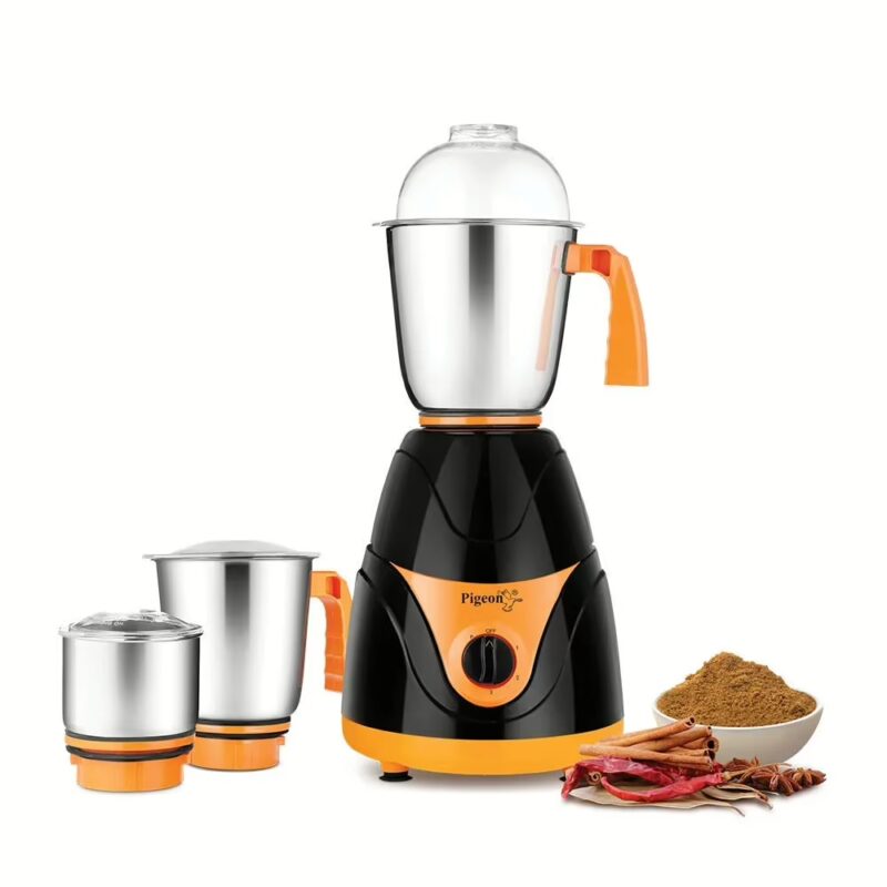 Pigeon 12652 MX 750 W Mixer Grinder (3 Jars, Black, Orange)