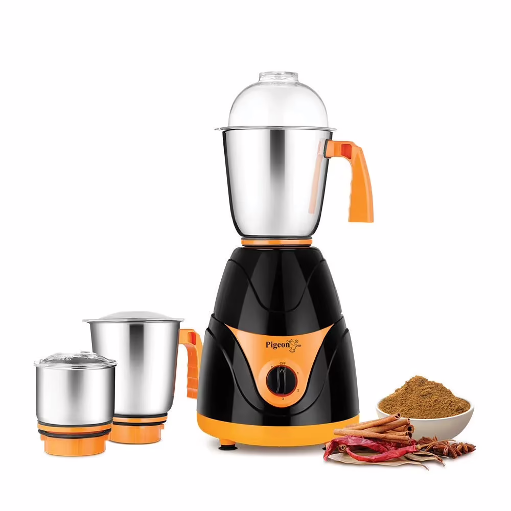 Pigeon 12652 MX 750 W Mixer Grinder (3 Jars, Black, Orange)