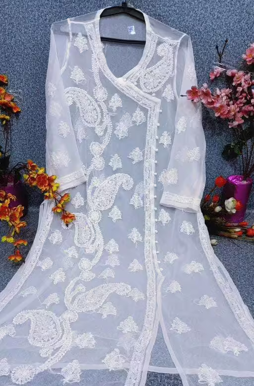 Charvi Fabulous White Georgette Kurtis