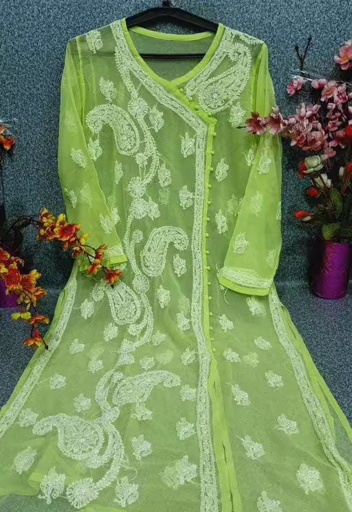 Charvi Fabulous Green Georgette Kurtis