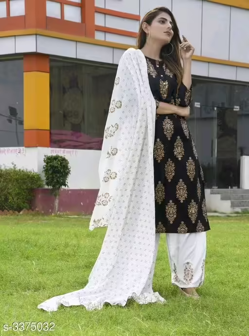 Designer Black Women's Rayon Kurta Sets