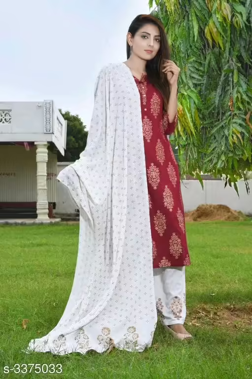 Designer Maroon Women's Rayon Kurta Sets