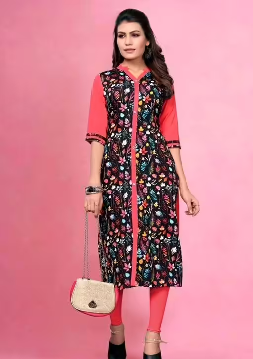Stylish Black Floral Heavy American Crepe Kurtis