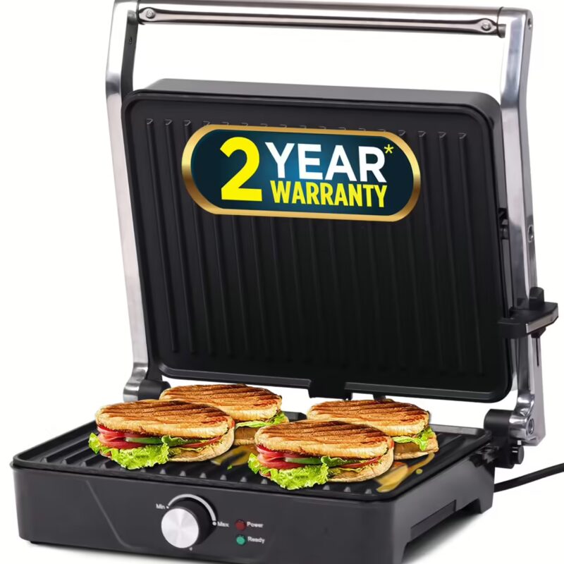 iBELL SM 201G Sandwich Maker, 2000W, Panini Grill, Big Size, Fit 4 Slice Bread Grill??(Silver)
