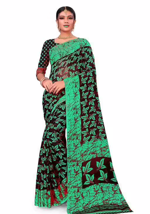 Aagyeyi Superior Green Floral Printed Sarees