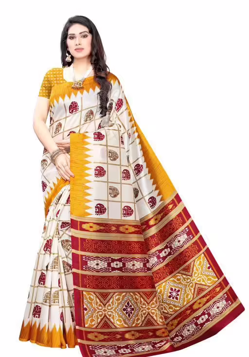 Stylish Women's White Check Printed Saree