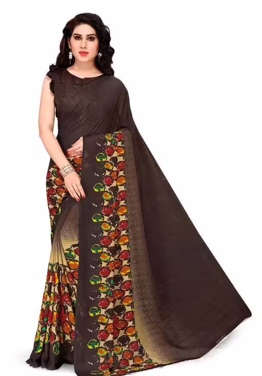 Jivika Refined Georgette Black Printed Sarees