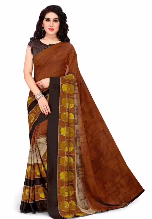 Jivika Refined Georgette Brown Printed Sarees