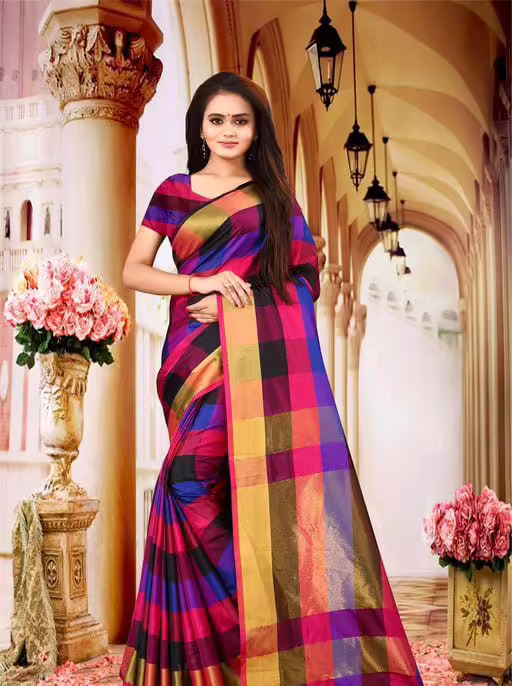 Aakarsha Cotton Silk Multi Check Sarees