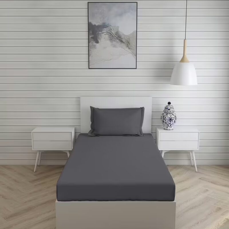 Seasons Single Bed Bedsheet,1 Pillow Cover, Dark Grey