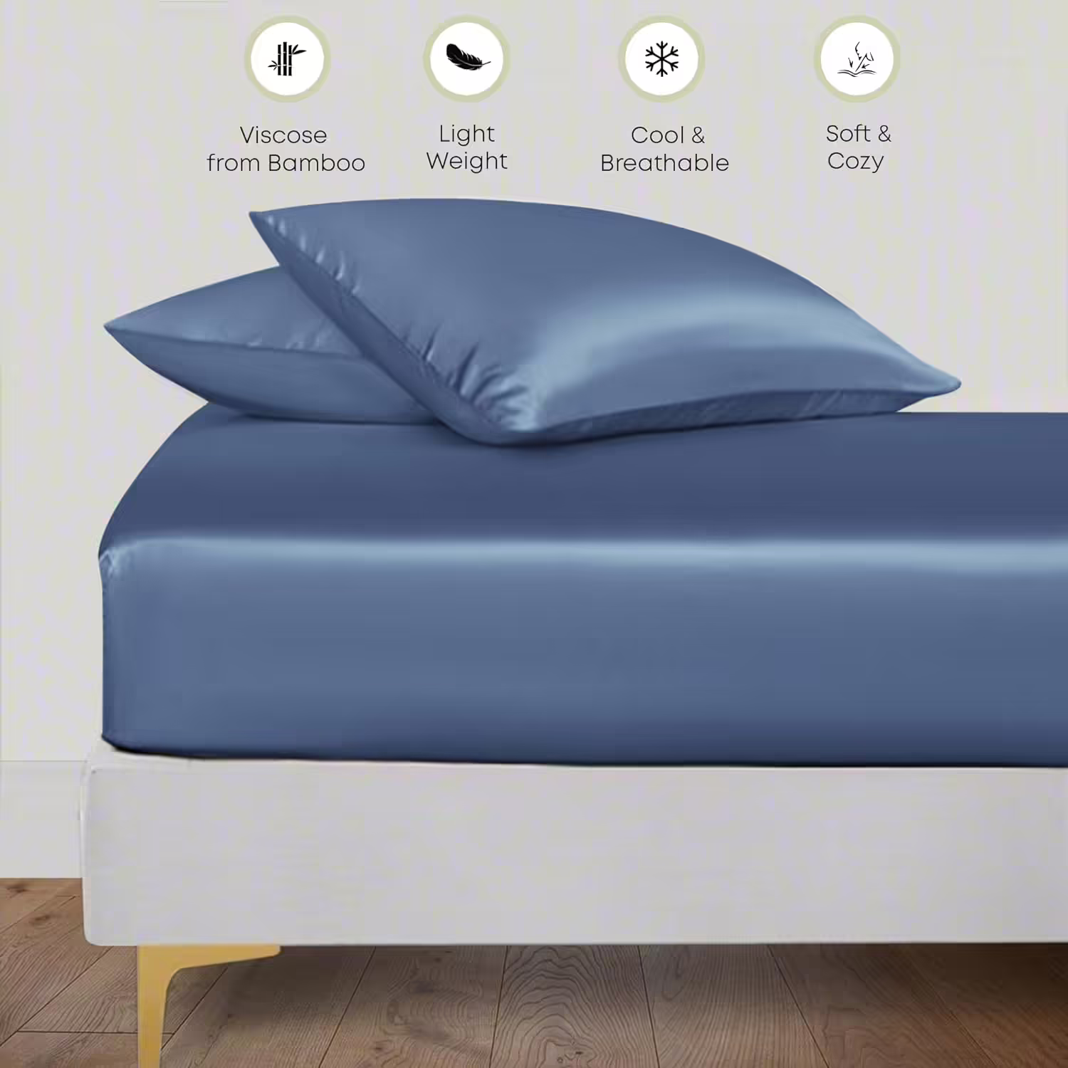 Seasons Blue Silk Bedsheet Deep Pocket with Pillowcase Double