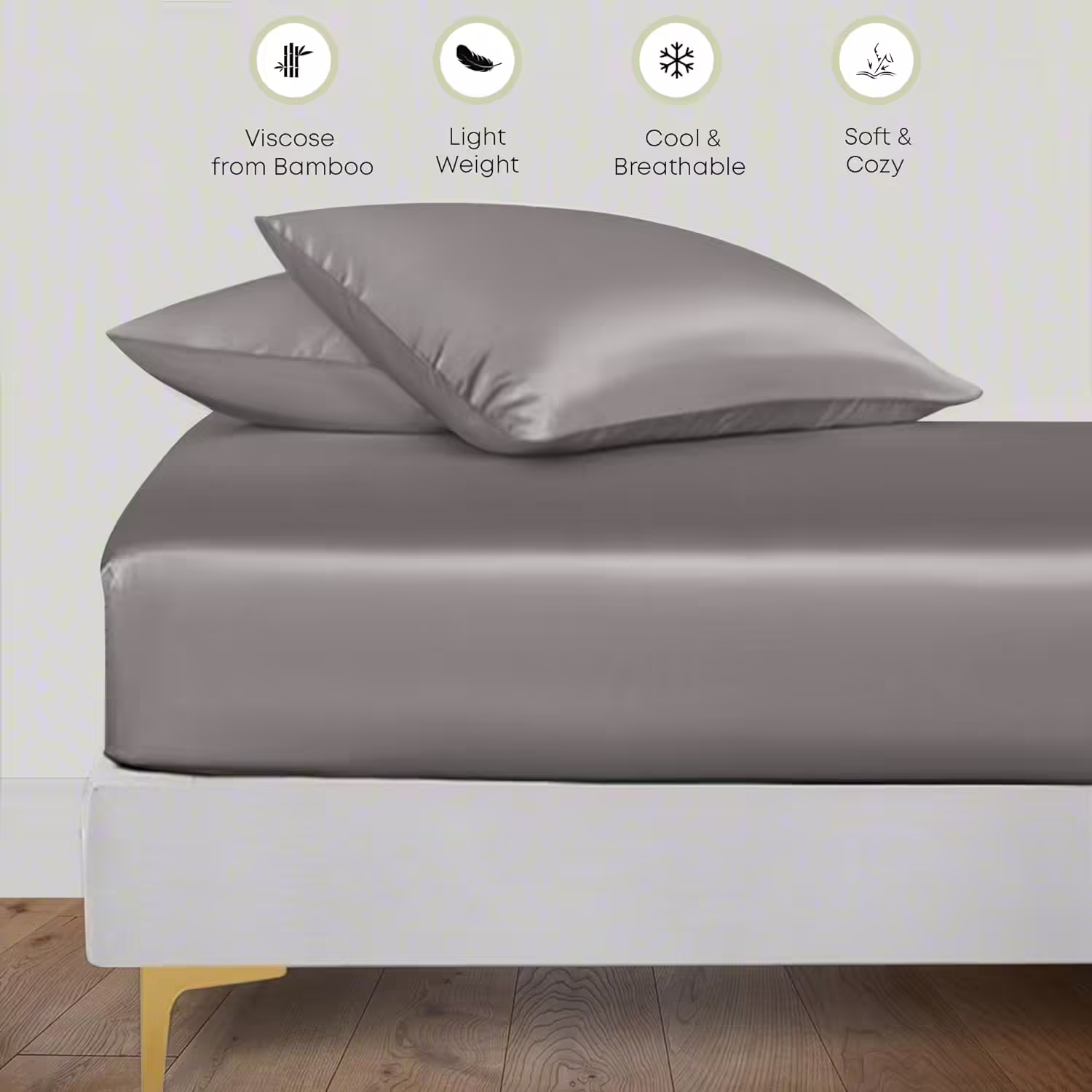 Seasons Light Grey Silk Bedsheet Deep Pocket with Pillowcase