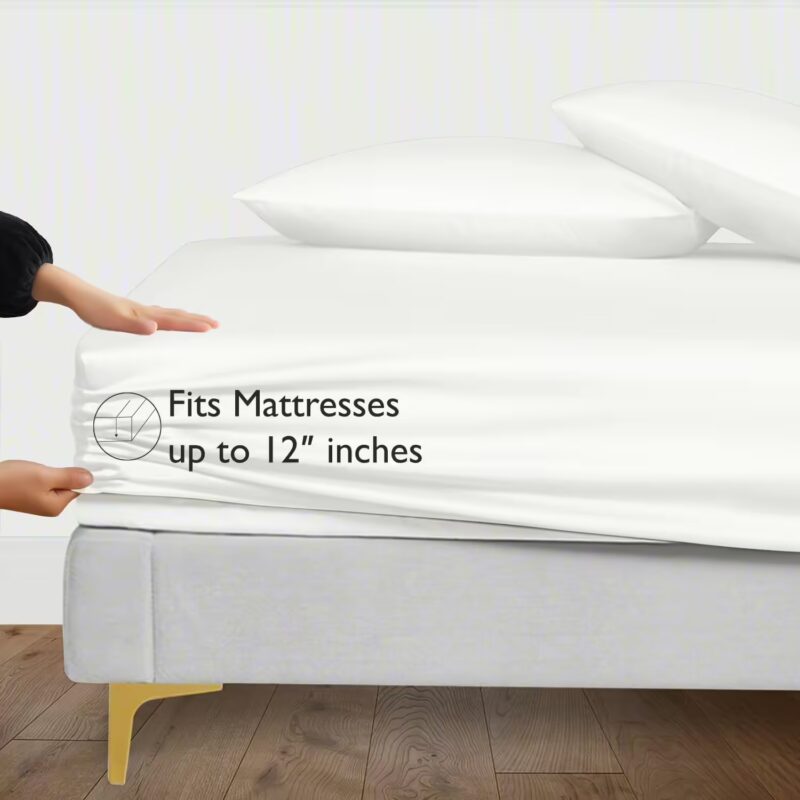 Seasons Bamboo Silk Fitted White Colour Bedsheet