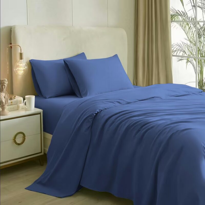 Seasons Mid Blue Bedsheets for King Size Bed & 2 Pillow Covers