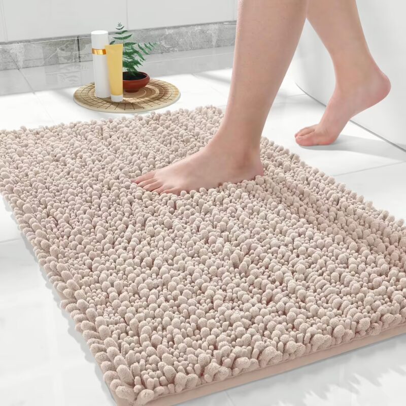 Seasons Bath Mat, Soft and Cozy, Super Absorbent Water, Non-Slip, Machine-Washable, Thick Modern for Bathroom Bedroom (24 x 17 Inch, Beige)