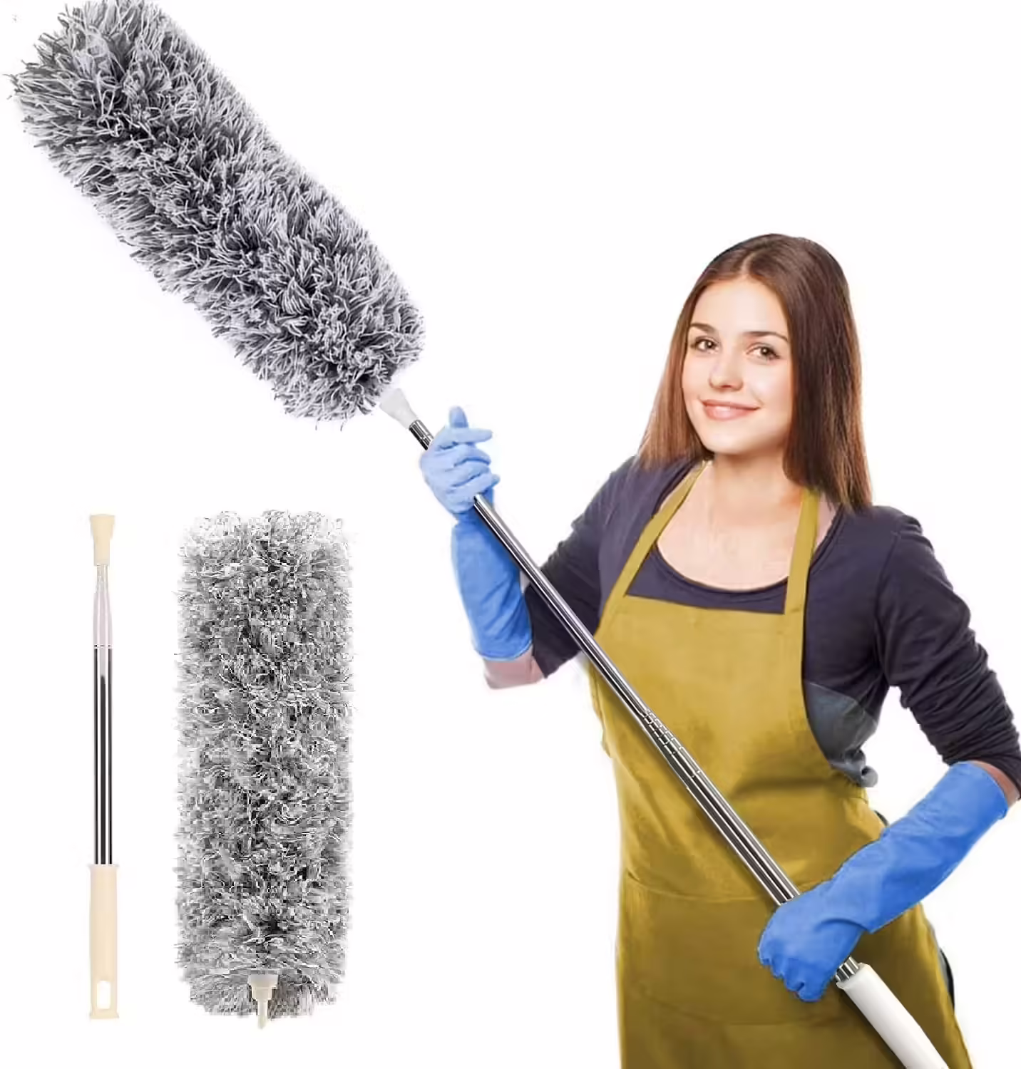 Seasons Fan Cleaner Brush With Long Rod,Spider Web Cleaner Stick Microfibre Wet and Dry Broom (Grey)