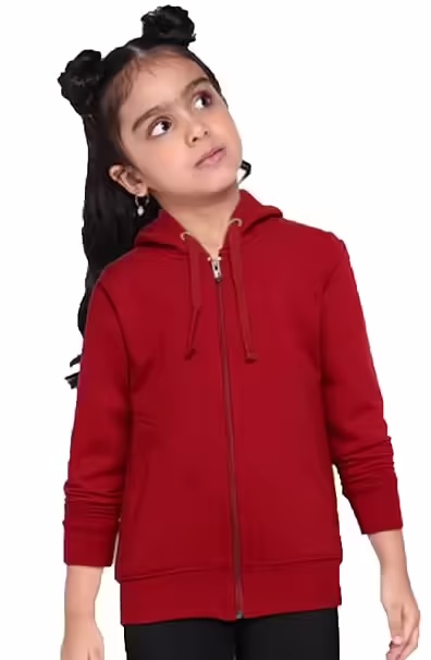 Girl's Cotton Maroon Hooded Sweatshirt
